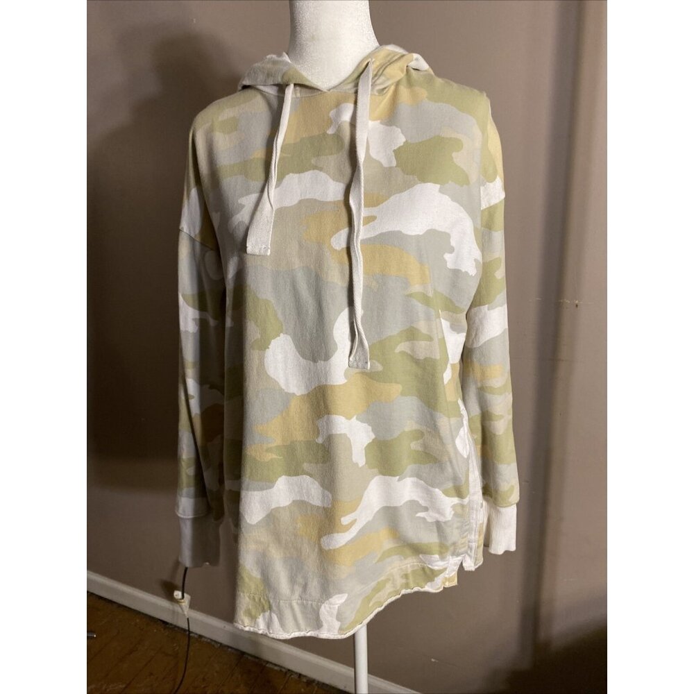Aerie XS Hooded Camouflage Sweatshirt Large Side Slits Olive Green/Yellow/Gray